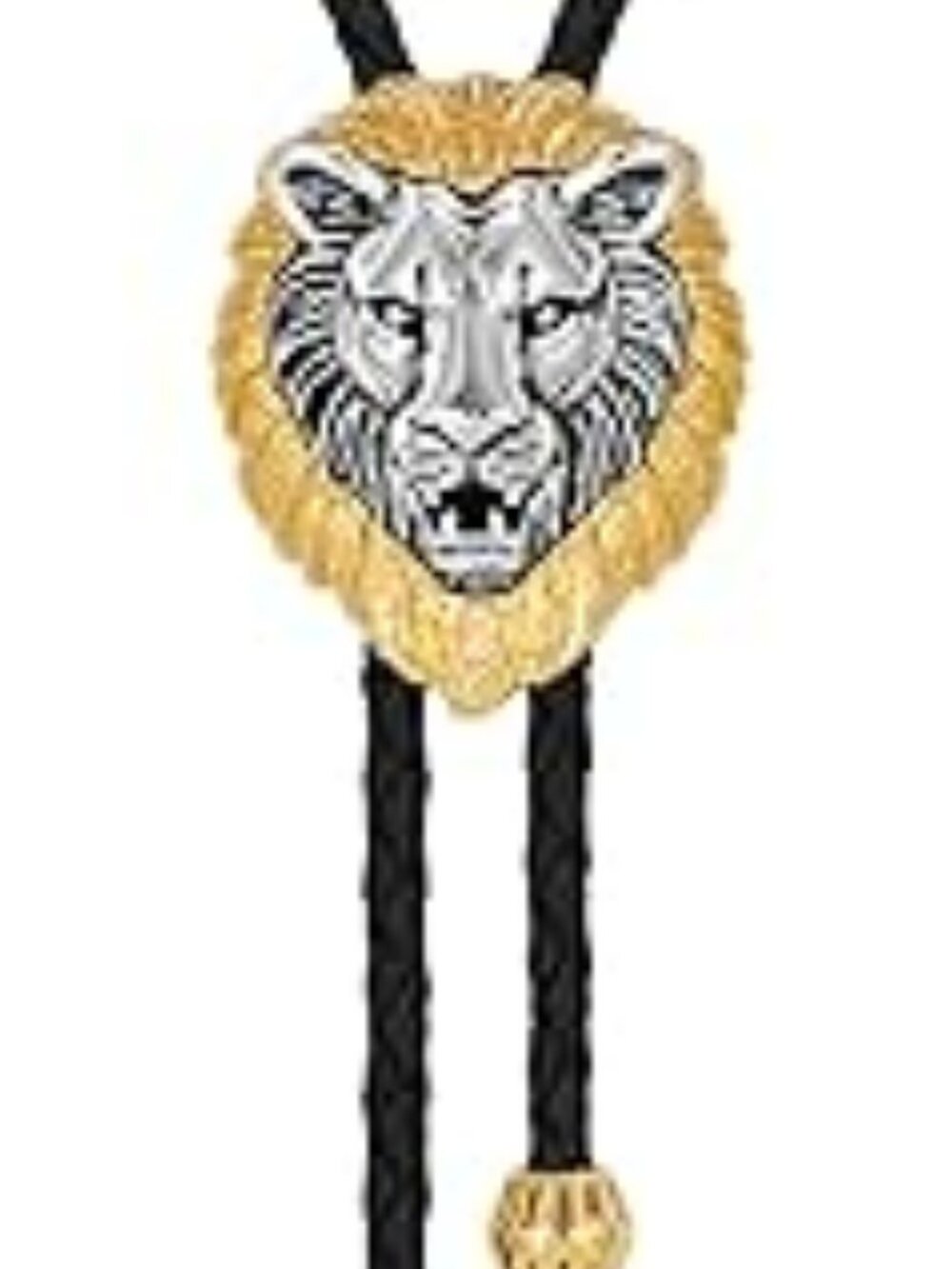 Lion Bolo Tie Western Neck Tie Two Toned Silver and Gold